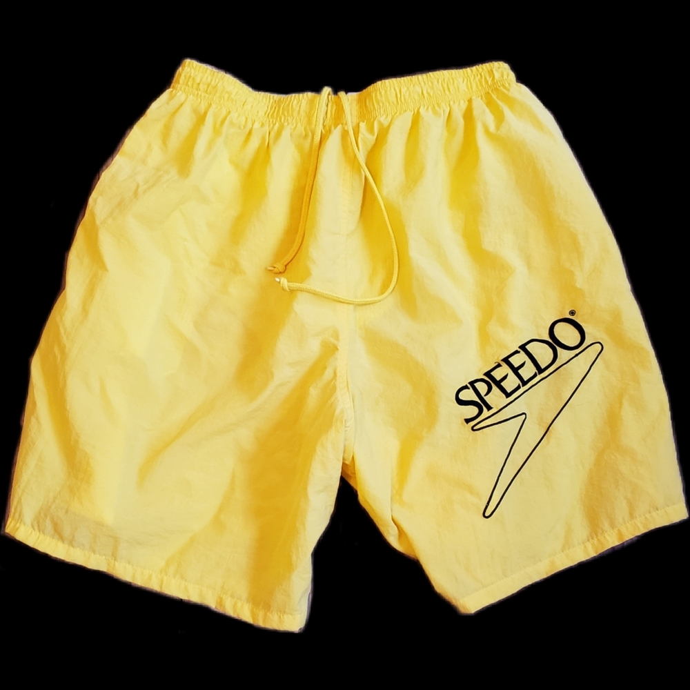90s Mens Yellow Speedo Swim Trunks Size Large